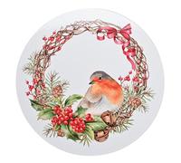 Widdop Set of 4 Robin Round Placemats - Circular Christmas Table Mats with Robin & Holly Design - Festive Country Dining Décor