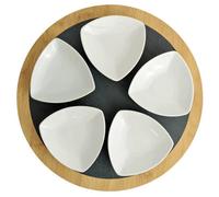 Widdop Set Of 5 Ceramic Serving Dishes With Round Slate Tray