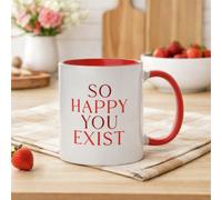 Widdop Stoneware Red Handled Message Mug- So Happy You Exist