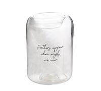 Widdop Thoughts of You Glass Tea Light Holder With Feather Inside - Feathers - Memorial Commemorative Light Present Memory Sentimental Message