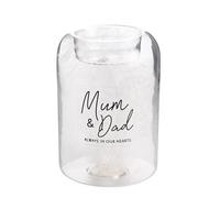 Widdop Thoughts of You Glass Tea Light Holder With Feather Inside - Mum & Dad - Memorial Commemorative Light Present Memory Sentimental Message