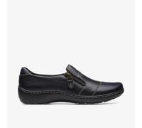 Clarks Women's Cora Harbor Black Leather Slip Ons Flat | Size: 6/Wide Fit