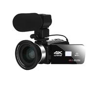 Wide Angle UHD 4K Digital Camera Loop Video Recording Night Camcorder 48MP Time Lapse Photography Microphone Fill Light Vlog Cam Takes Sharp Smooth(16G SD Card,Black)