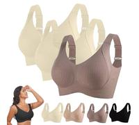 Wide Back Bra, Full Cup Wireless Bra for Women Comfort Fit Adjustable Straps 2 Off White+Purple Grey XL