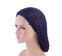 Wide Band Mesh Snood Hair Net Headbands for Sleeping Lady, Braid Turban Hat Sleeping Cap Mesh Cap Handmade Headbands(blue)