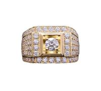 Wide Band Rings for Women, Anillo de Matrimonio Square Shape with 0.5ct Round Moissanite 18.1K Yellow Gold Size N 1/2