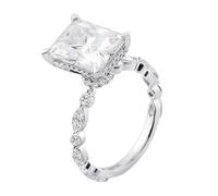 Wide Band Rings for Women, Silver Wedding Rings 4 Claws Rectangle with 1Ct Moissanite 18K White Gold Size N 1/2