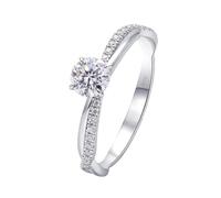 Wide Band Rings for Women, Unique Engagement Ring Warped Ring with White Round Shape Moissanite 18.1K White Gold Size N 1/2