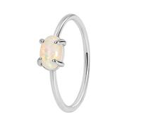 Wide Band Rings for Women, Womens Engagement Ring Simple Dainty with Colorful Oval Shape Opal 9K White Gold Size N 1/2