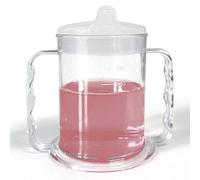 Wide Base Two Handled Drinking Cup with Sippy Lid | Adult Drinking Aid Mug Elderly Small Spout Drink Lid Double Handle Dementia Arthritis Weak Grip Drink Cup Stable