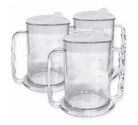 Wide Base Two Handled Drinking Cup with Sippy Lid - Pack of 3 | Adult Drinking Aid Mug Elderly Small Spout Drink Lid Double Handle Dementia Arthritis Weak Grip Drink Cup Stable