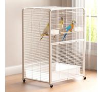 Wide Bird Cage, Budgie Cage, with Top Skylight, with Universal Wheels, Suitable for Budgies, Sun Parrots, Lovebirds, and Starlings(White,Small)