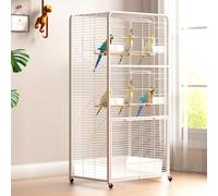 Wide Bird Cage, Budgie Cage, with Top Skylight, with Universal Wheels, Suitable for Budgies, Sun Parrots, Lovebirds, and Starlings(White,Large)