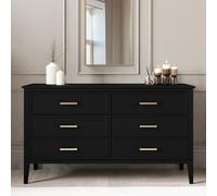 Wide Black 6 Drawer Chest of Drawers - Delilah