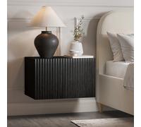 Wide Black Floating Bedside Table with Storage - Hazel
