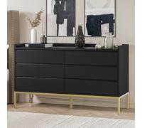 Wide Black Modern Chest of 6 Drawers with Legs - Zion