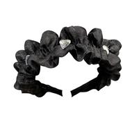 Wide Black Ruched Headband with Clear Faceted Decorative Accents, 1-Piece | Open-ended hair accessory, holds hair away from the face, for everyday outfits, parties, weddings and evening occasions