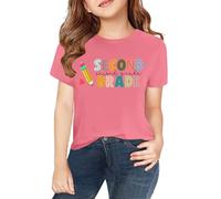 Wide Blouses Women's Elegant Crew Neck T-Shirt Spring and Casual School Season 2D Print Crew Neck Comfortable Short Sleeve T-Shirt White Shirt Children, pink, 8-9 Years