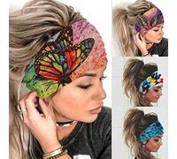 Wide Boho Headband Headwrap Butterfly Stretch Hair Bands Bandana Yoga Running Athletic Turban Head Bands Head Scarfs Hair Accessories for Women and Girls 4Pcs