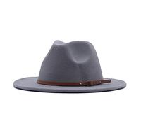 Wide Brim Fedora Hat Womens Mens Unisex Classic Vintage Floppy Panama Wool Hats with Adjustable Belt Buckle Grey