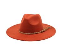 Wide Brim Fedora Hat - Wool Felt Panama Cap - One Size Unisex Women Men - Braided Leather Band - Fedora Sun Hat Watermelon Red