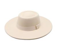 Wide Brim Panama Fedora Hat - Warm Felt Flat Top Pork Pie Cap for Women Men (Size:M/L), Beige, M/L