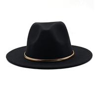 Wide Brim Simple Church Derby Top Hat Panama Solid Felt Fedoras Hat For Men Women Artificial Wool Blend Jazz Cap black 56-58CM