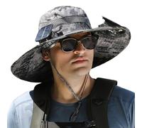 Wide Brim Solar Fan Hat,Fisherman Cap with 2 Solar Fan,Solar & Type-C Charging,3 Adjustable Wind Speeds,UV Protection Fishing Hat for Outdoor Activities-Ink Gray