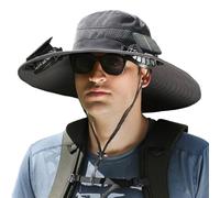 Wide Brim Solar Fan Hat,Fisherman Cap with 2 Solar Fan,Solar & Type-C Charging,3 Adjustable Wind Speeds,UV Protection Fishing Hat for Outdoor Activities-Dark Gray