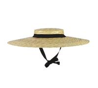 Wide Brim Straw Hat Women Straw Boater Hat for Women Beach Breathable Woven UV Protection with Chin Strap & Lining Vintage Floppy Sun, Black Strap