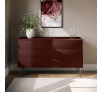 Wide Burgundy Modern Chest of 6 Drawers - Zane