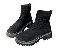 Wide Calf Boots For Women Round Toe Thick Bottom Shoes Large Size Flying Woven Boot Solid Colour Wearable Comfy Shoes Classic And Simple Style Boot Lightweight Breathe Non Slip Boots