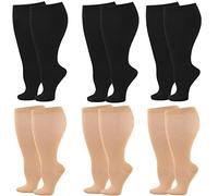 Wide Calf Compression Socks for Women Men, 6 Pairs Plus Size Extra Large Size Support Socks Stockings Reduces Swelling & Pain for Nurses Running Pregnant Travel Flight 20-25 mmHg
