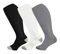 Wide Calf Compression Socks for Women & Men Extra Large Size Support Socks for Nurses Running Pregnant Travel, 15-20 mmHg, 3 Pairs Black&white&grey, Medium