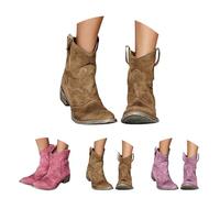 Wide Calf Cowboy Boots For Women - Cowboy Boots For Women - Slouch Faux Suede Western Shoes Roman Retro Shoe Low Block Heeled Shoes Classic Fit Boot Short Ankle Booties Cowgirl Outdoor Shoe