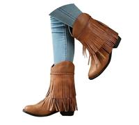 Wide Calf Cowboy Boots For Women White Cowboy Boots Cowgirl Boot For Women Round Toe Chunky Heel Embroidered Short Boot Tassel Weave Western Cow boy Shoes