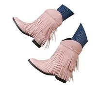 Wide Calf Cowboy Boots For Women White Cowboy Boots Cowgirl Boot For Women Round Toe Chunky Heel Embroidered Short Boot Tassel Weave Western Cow boy Shoes