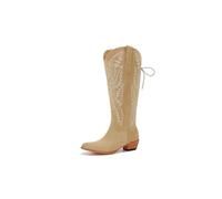 Wide Calf Cowboy Boots Women Knee High Tall Western Cowgirl Boots Adjustable Lace Up Plus Size Comfortable 2-Inch Heel, Beige, 5.5 UK Wide