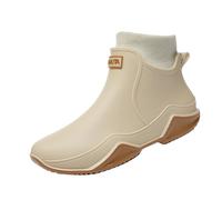 Wide Calf Wellies for Women Waterproof Ankle Boots Women Leather Hunting Boots Couples Beach Shoes Water Outdoor Yoga Summer Swim Warm Rubber (Beige,42)