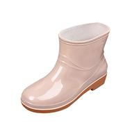 Wide Calf Wellies for Women Waterproof Boots Garden Shoes Clam Boots Heeled Buckle Middle Shoe Rain Toe Women Round Booties(Khaki,5)