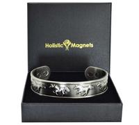 Wide Copper Magnetic Bracelet Mens Womens Pewter Plated Solid Copper Celtic Bangle Adjustable, The Horse-HRSP (M: Wrist 16.5-19.5cm/6.5-7.6")
