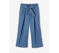 Wide, Cropped Paperbag-Type Trousers in Lightweight Denim, for Girls medium blue