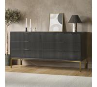 Wide Dark Grey High Gloss Chest 6 Drawers with Gold Legs - Valencia
