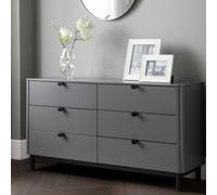 Wide Dark Grey Modern Chest of 6 Drawers with Legs - Chloe - Julian Bowen