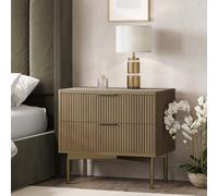 Wide Dark Wood and Bronze Ribbed 2 Drawer Bedside Table - Valencia