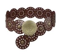 Wide Disc Belt for Women PU Leather Hollow Out Round Belts Vintage Western Waist Belt Versatile Metal Wide Belt, Brown, 115CM/45.3IN