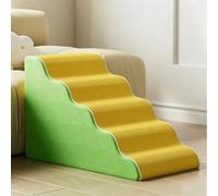 Wide Dog Steps Stairs for Bed Sofa, 3/4/5-Steps Curved Pet Stairs for Small Dogs Cats, Non-Slip Puppy Ramp with Removable Washable Cover High Density Foam (Green-5 Steps)