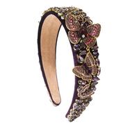 Wide-Edged Diamond-Encrusted Headband Women'S Simulation Three-Dimensional Full Diamond Butterfly Shiny Hair Accessory, Purple