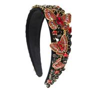 Wide-Edged Diamond-Inlaid Headband Women'S Simulation Three-Dimensional Diamond-Filled Butterfly Shiny Hair Ornament, Black And Red