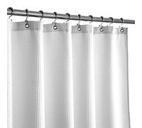 Wide Fabric Shower Curtain Waffle Weave 96 Width by 72 Height inches, Hotel Luxury Spa, 230 GSM Heavyweight, Water Repellent, Machine Washable, White Pique Pattern Bathroom Curtain, 96x72